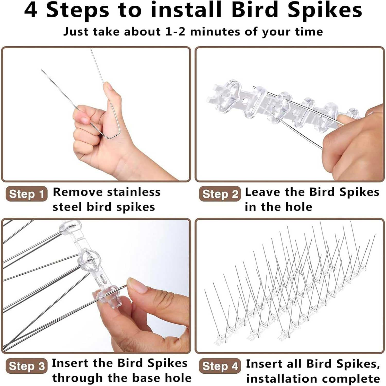 14 Rows Bird Spikes, 3.5M Length Stainless Steel anti Bird Fence Spike Disassembled anti Bird Spikes Smooth Bird Repellent Devices Outdoor for Balcony Roof Garden Window image number 4