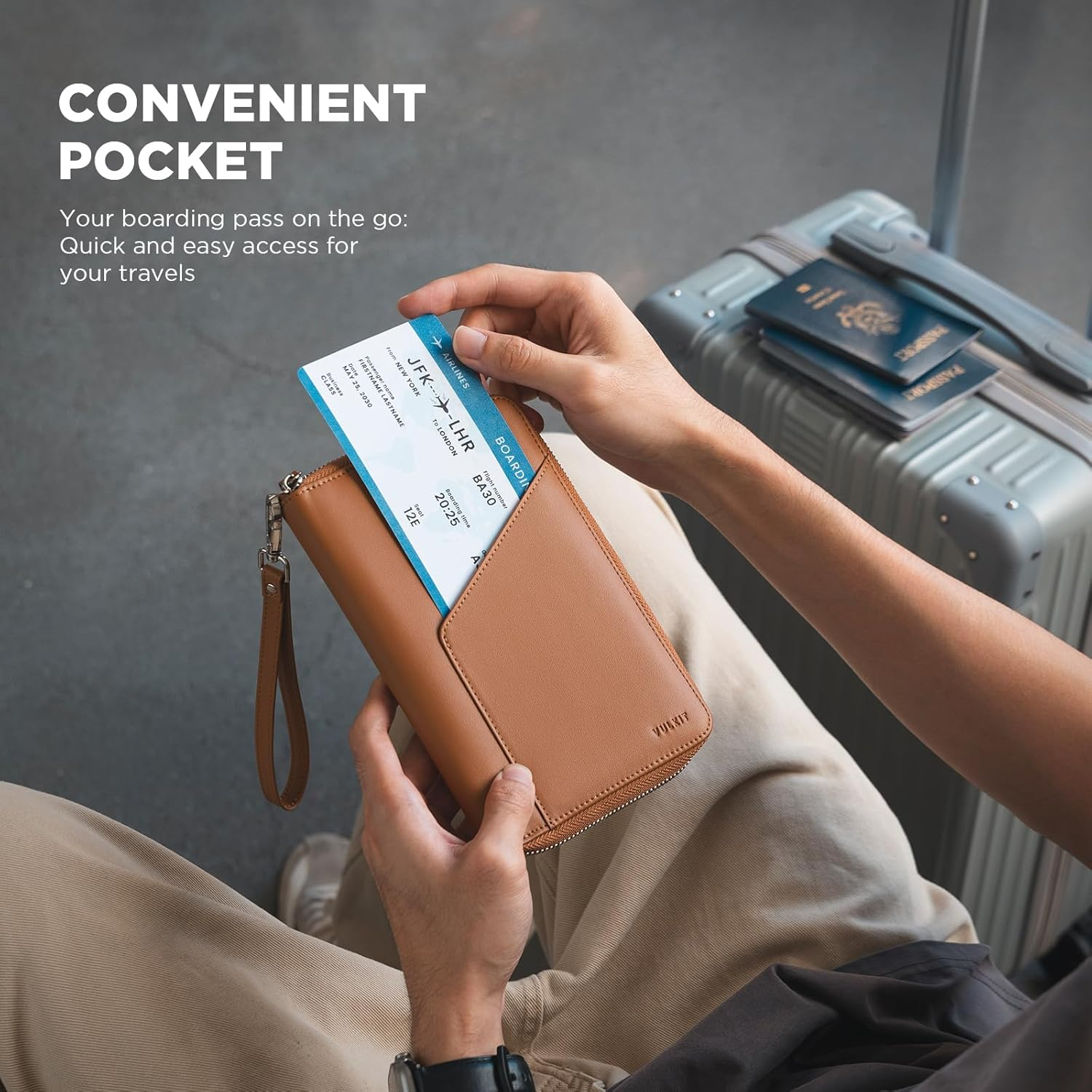 VULKIT Leather Passport Holder Family Travel Document Organizer with RFID Blocking Travel Wallet Slim Passport Slots SIM Card and Multiple Card Holders Passport Wallet for Men and Women (Brown) - Espresso image number 3