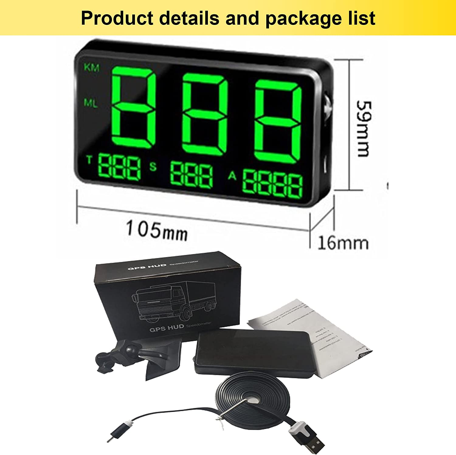 AUTENS Digital GPS Speedometer Universal HUD Head-Up Display Driving Speed Alert Fatigue Alarm for Cars with KM/H and MPH, 4.5Inch Large Screen for Car & Other Vehicle (C80) image number 4