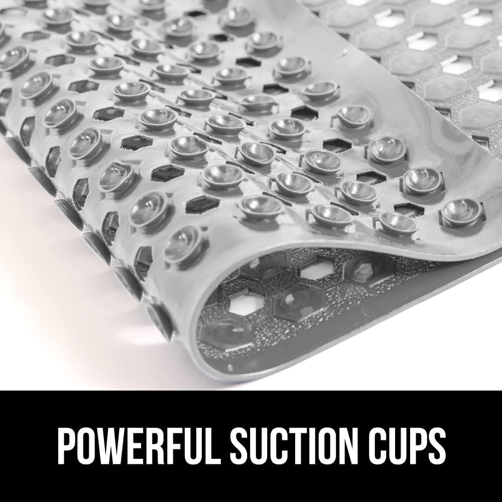 YUTA Bathtub Shower Mat, Non Slip Bath Mats for Tub Floor with Drain Hole and Suction Cups, Soft on Feet, Machine Washable, Easy Dry,40X88Cm Grey - All Clear image number 5