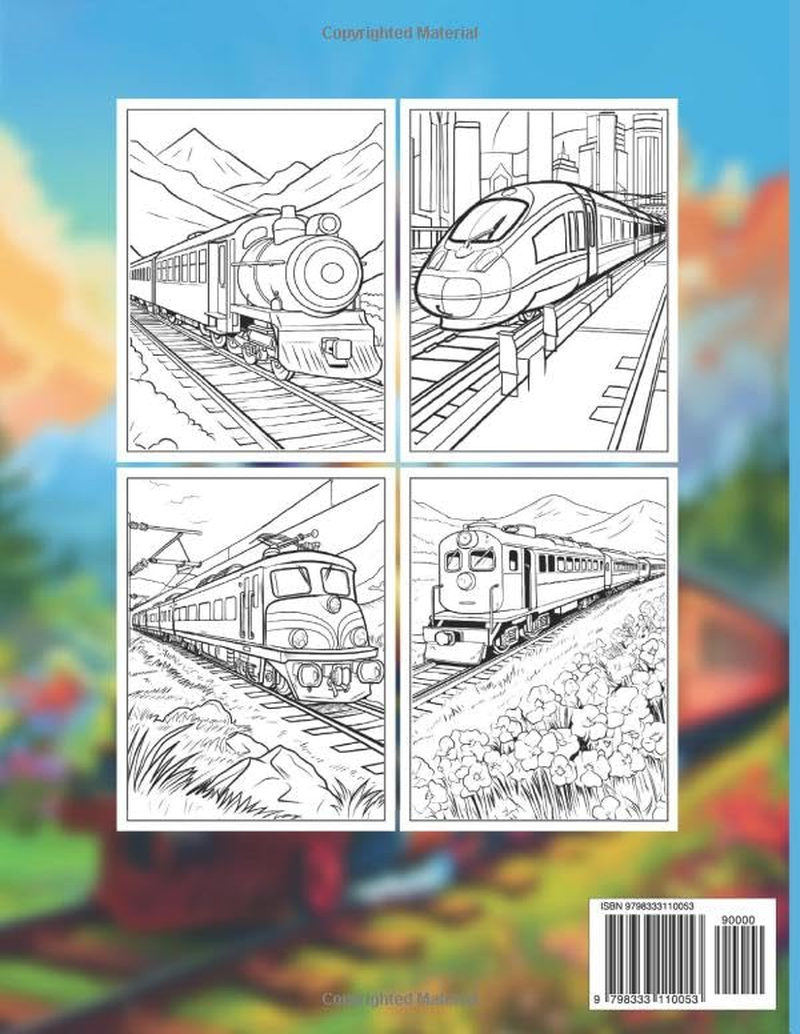 Trains Coloring Book: Explore Unique Coloring Pages of Steam Engines, Famous Locomotives, Bullet Trains and Electric Trains. image number 1