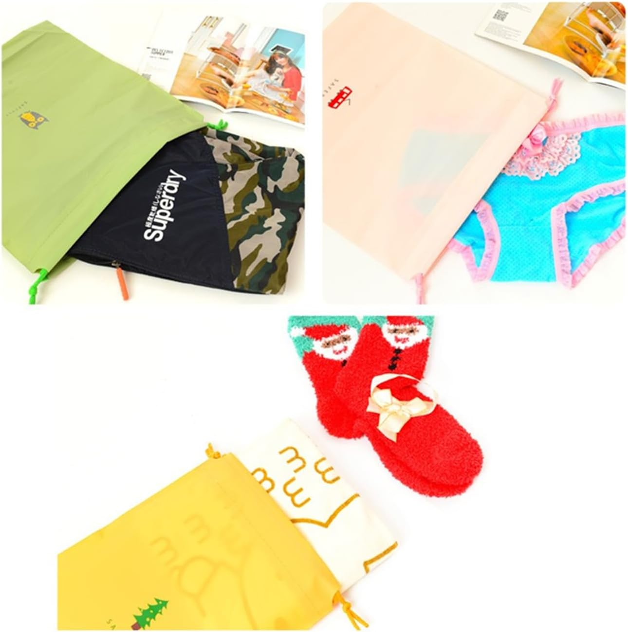 Set of 5 Waterproof Drawstring Bag PE Plastic Folding Sport Home Travel Storage Use Combine C image number 1