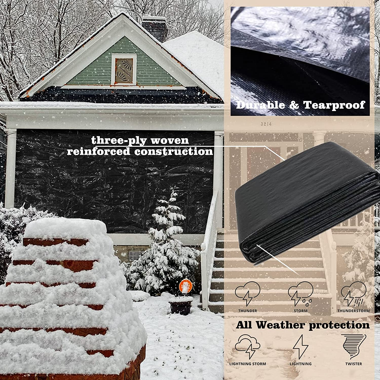 UCINNOVATE Black Poly Tarp 3 X 4 M Heavy Duty Waterproof Tarpaulin, 14 Mil Durable Black Cover Sheet with Grommets for Outdoor, Truck, Cargo, Pool, Storage Shed, Frame, Emergency Roof, Hay-Pile image number 1