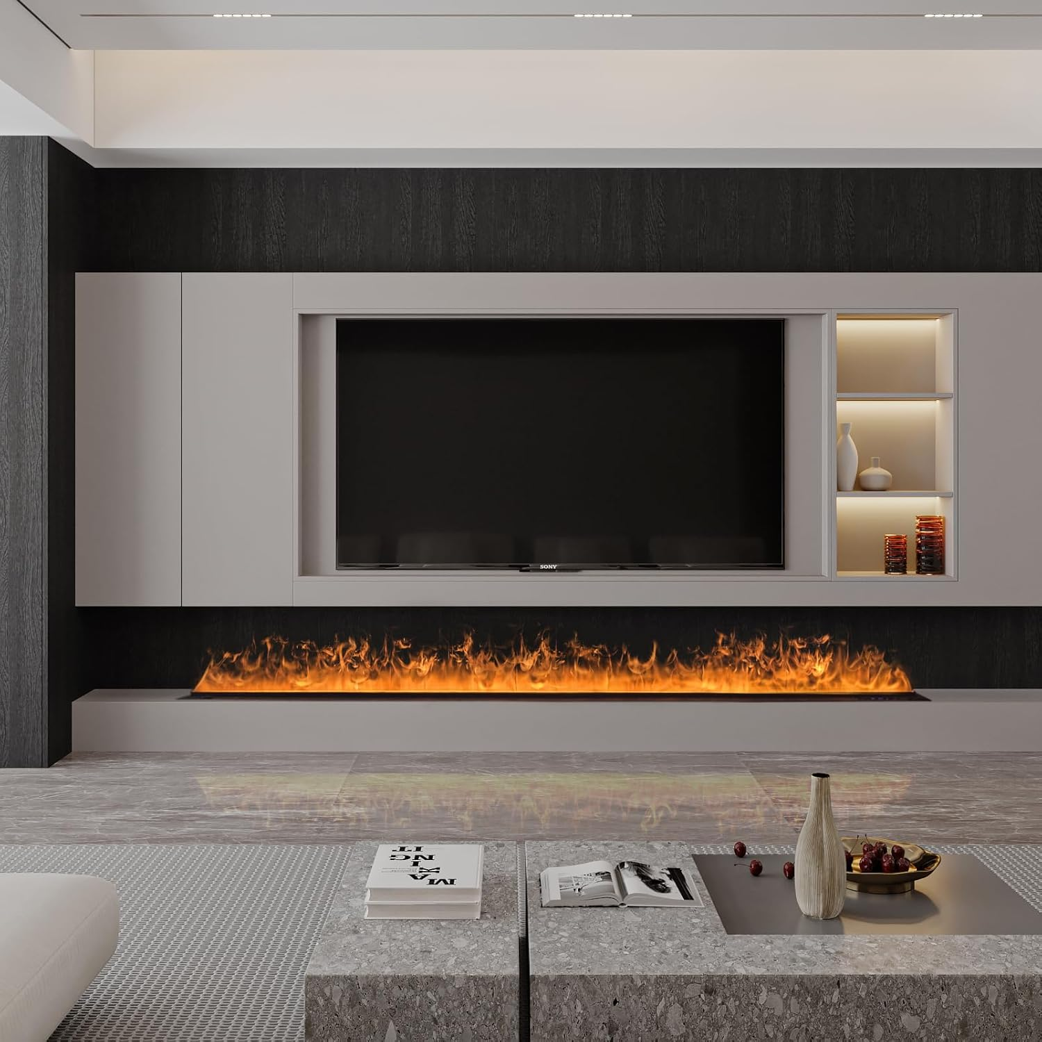 Water Vapor Fireplace Embedded with 3D Atomized Flame Dimmable, Remote Control Electric Steam Fireplace with Water Control, Burning Sound & 5Ft Power Cords, Size: L80 X W20X H21 Cm image number 3