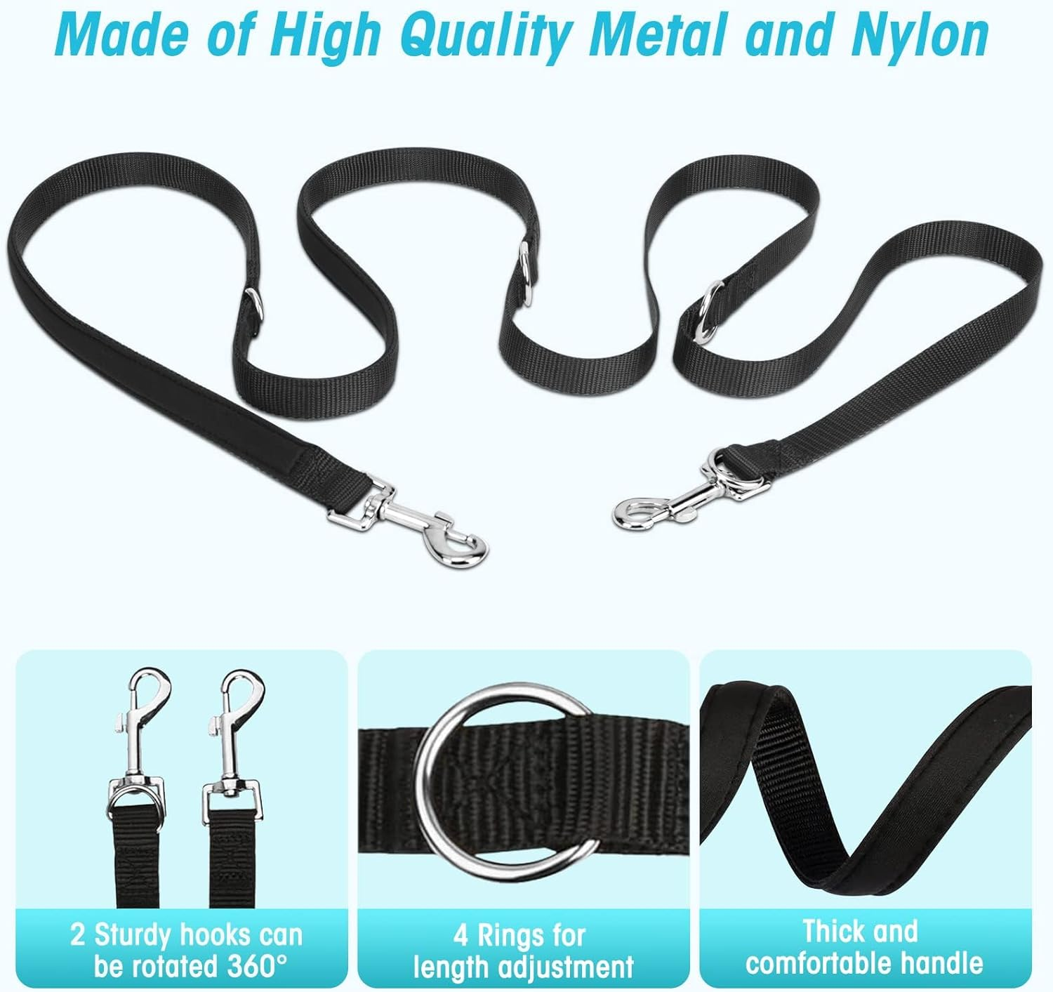 Oneisall Free Leads for Small and Medium Dogs, Dog Lead 2.5 M Adjustable Practice Lead & Lead Nylon Double Lead with 2 Carabiners image number 4