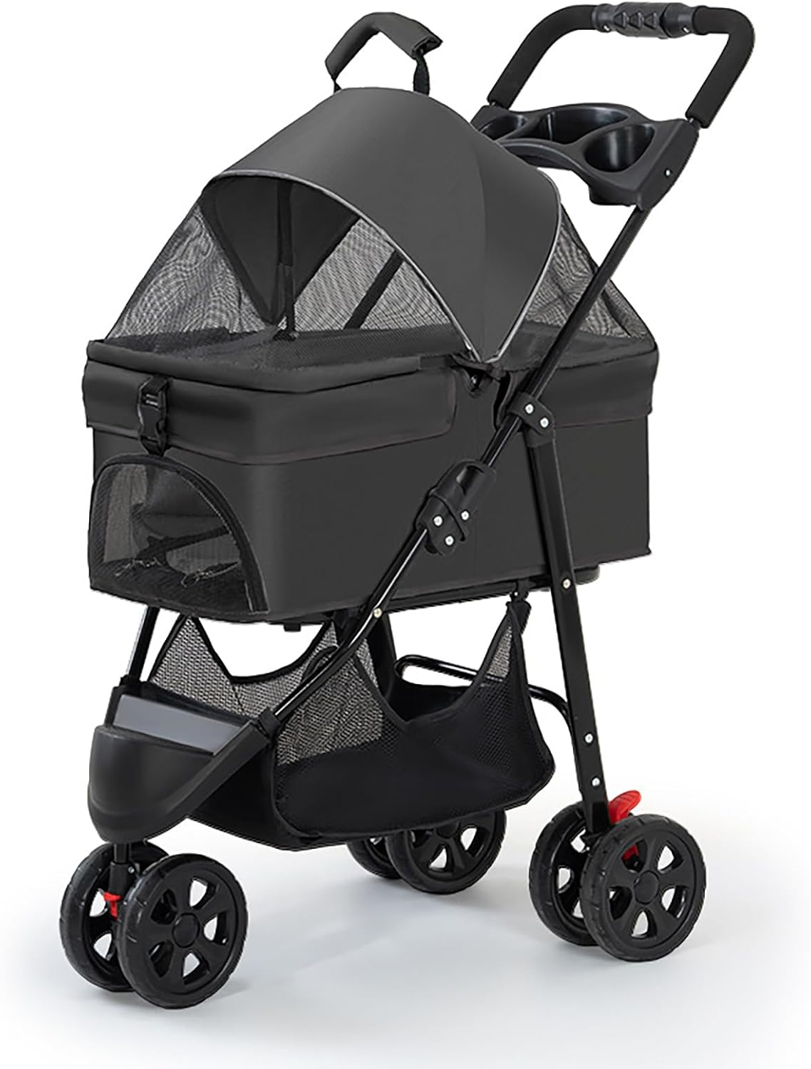 Pet Stroller with Wheels, Dog Stroller for Small Medium Dogs Cats, Portable Cat Stroller with Detachable Carrier, Foldable Dog Cat Jogger Stroller, Large Pet Travel Carrier with Cup Holder (Grey)