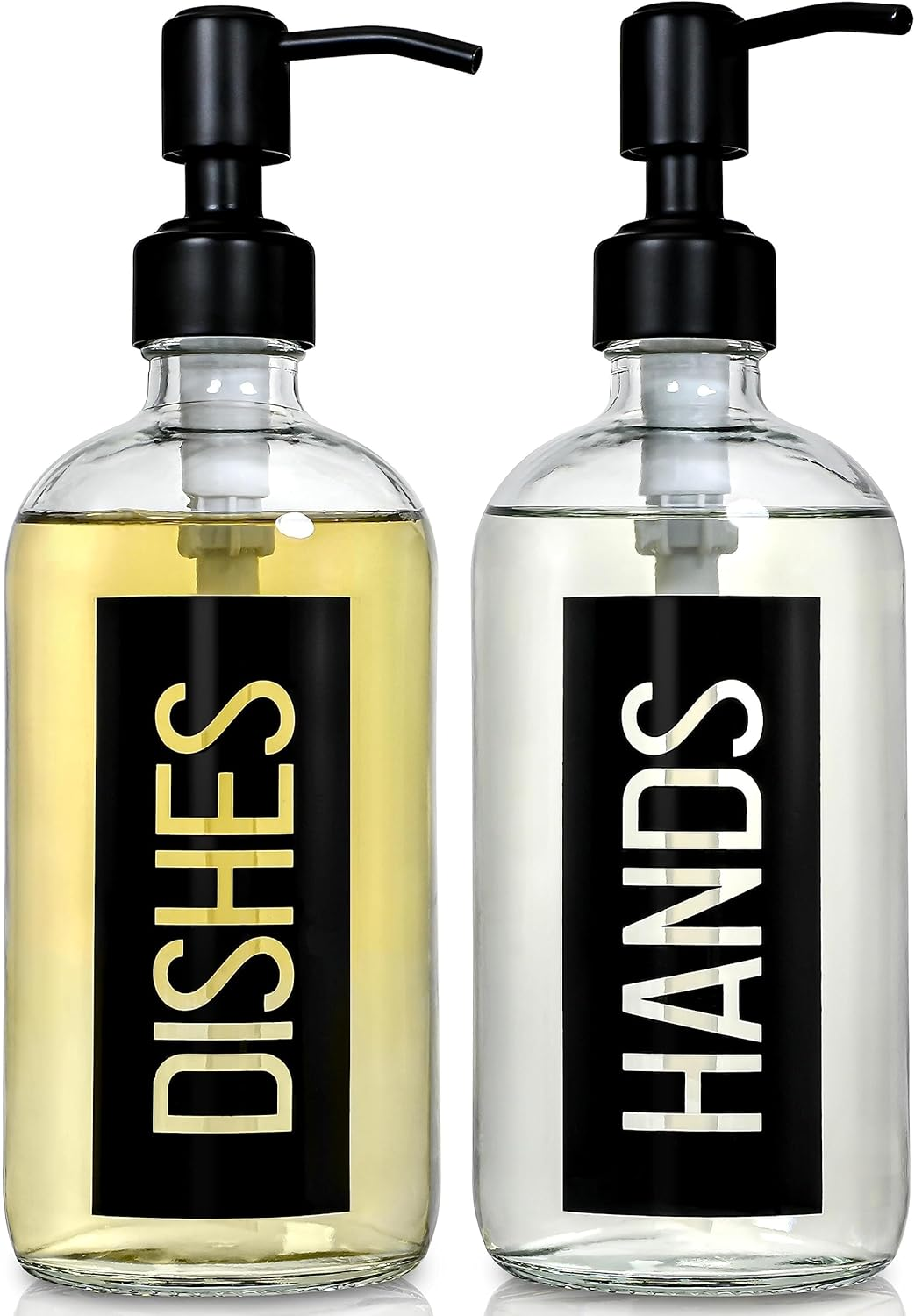 JASAI 2Pack 18OZ Glass Soap Dispenser with Rustproof 304 Stainless Steel Pump, Kitchen Soap Dispenser for Hands & Dishes (White)