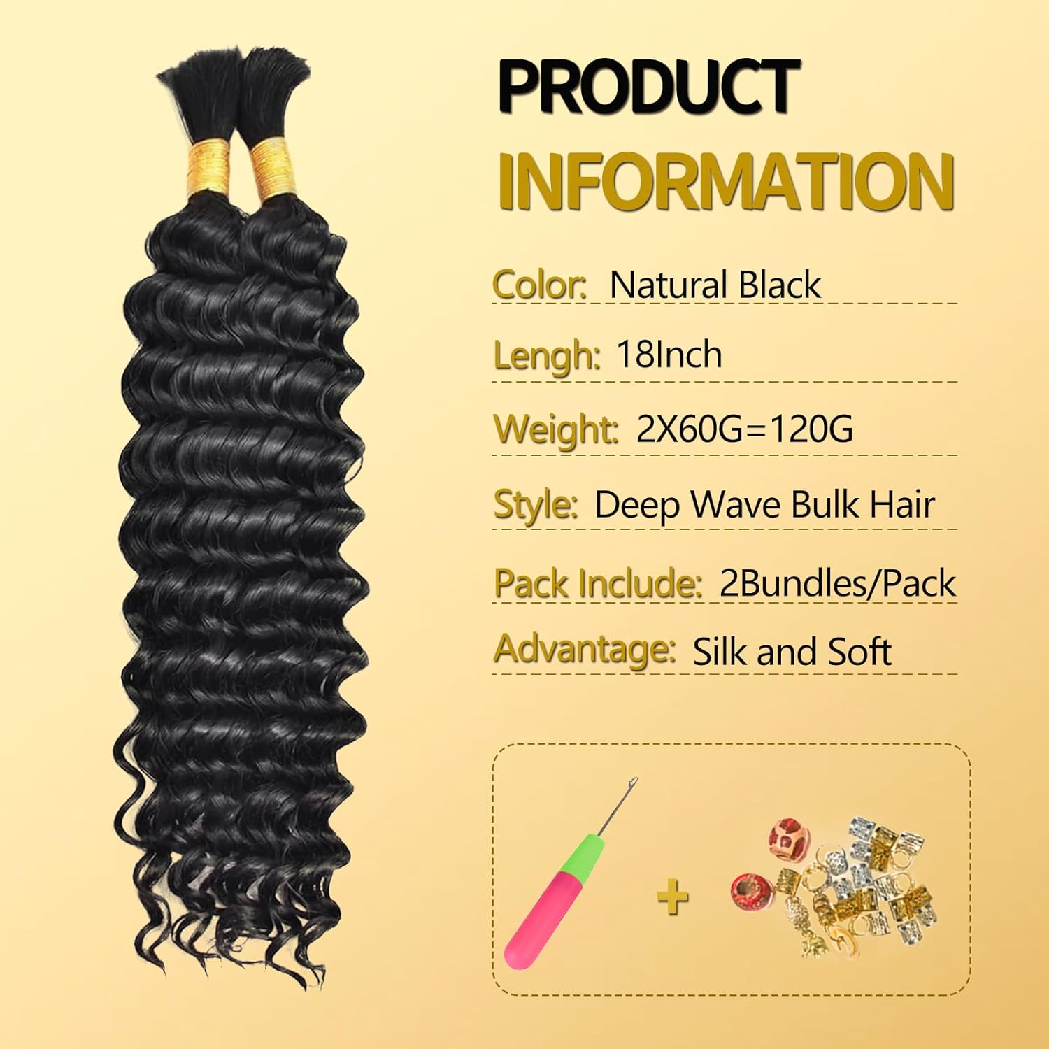 LPARMJIT Deep Wave Bulk Hair for Braiding, 18 Inches, 2 Bundles/Pack, No Weft for Braiding, Wavy Synthetic Braiding Hair Extensions for Boho Braids image number 6