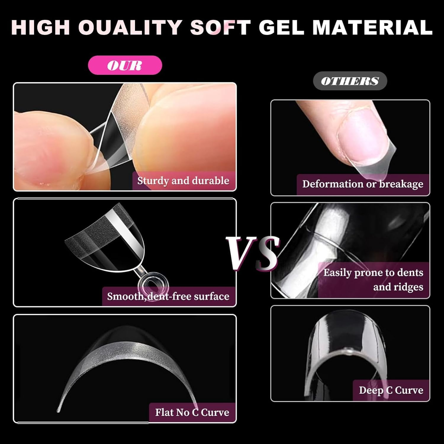 AYAITEE 600Pcs Short Almond Nail Tips, Half Cover Clear Fake Nails, 12 Sizes Pre-Shaped Soft Gel Artificial Nail Extensions for Home DIY & Salon Use image number 6