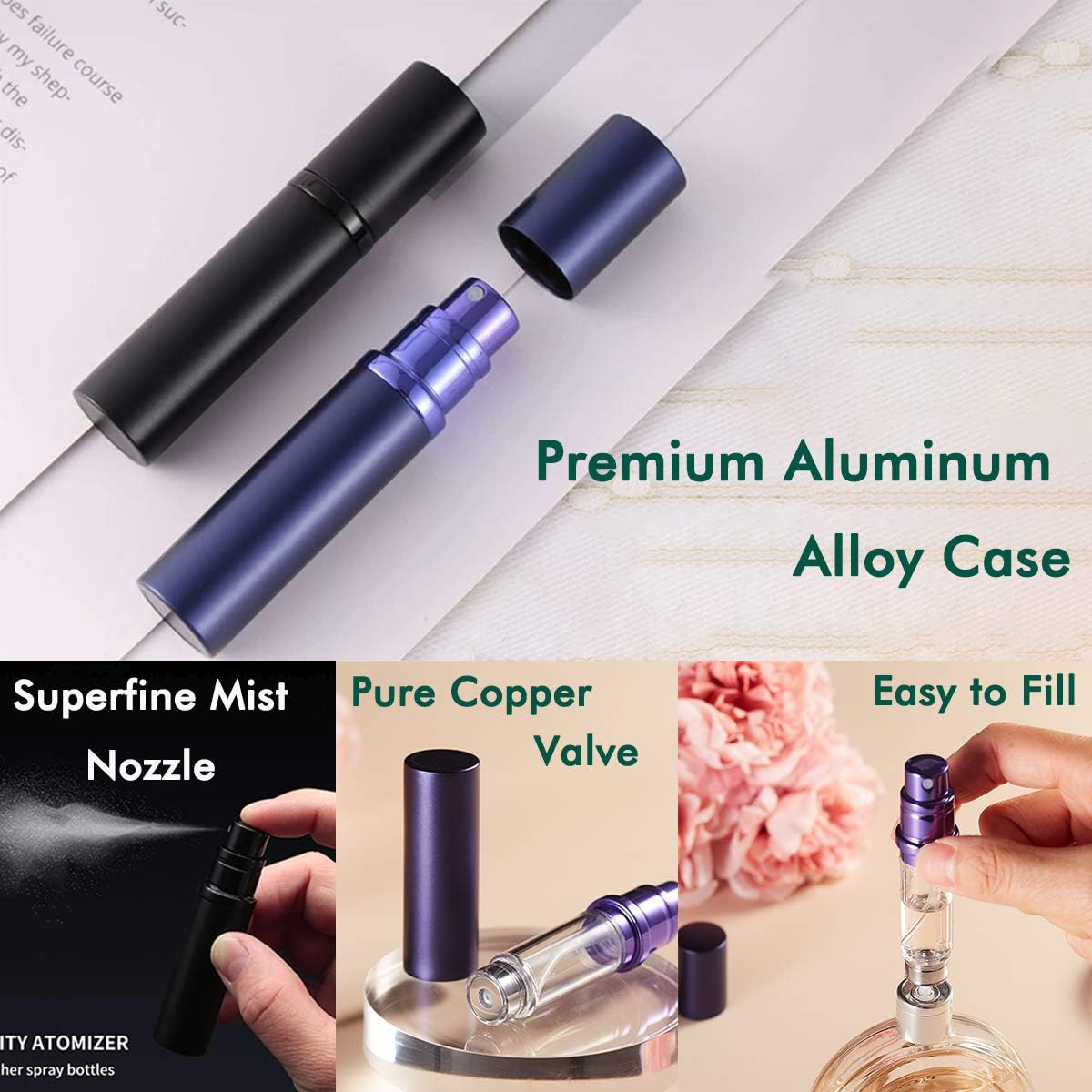 SIXTMOON Perfume Bottle, Asanana Refillable and Leak Proof Empty Perfume Atomizer for Men and Women, 5ML (Jd-Mat Blue) image number 4
