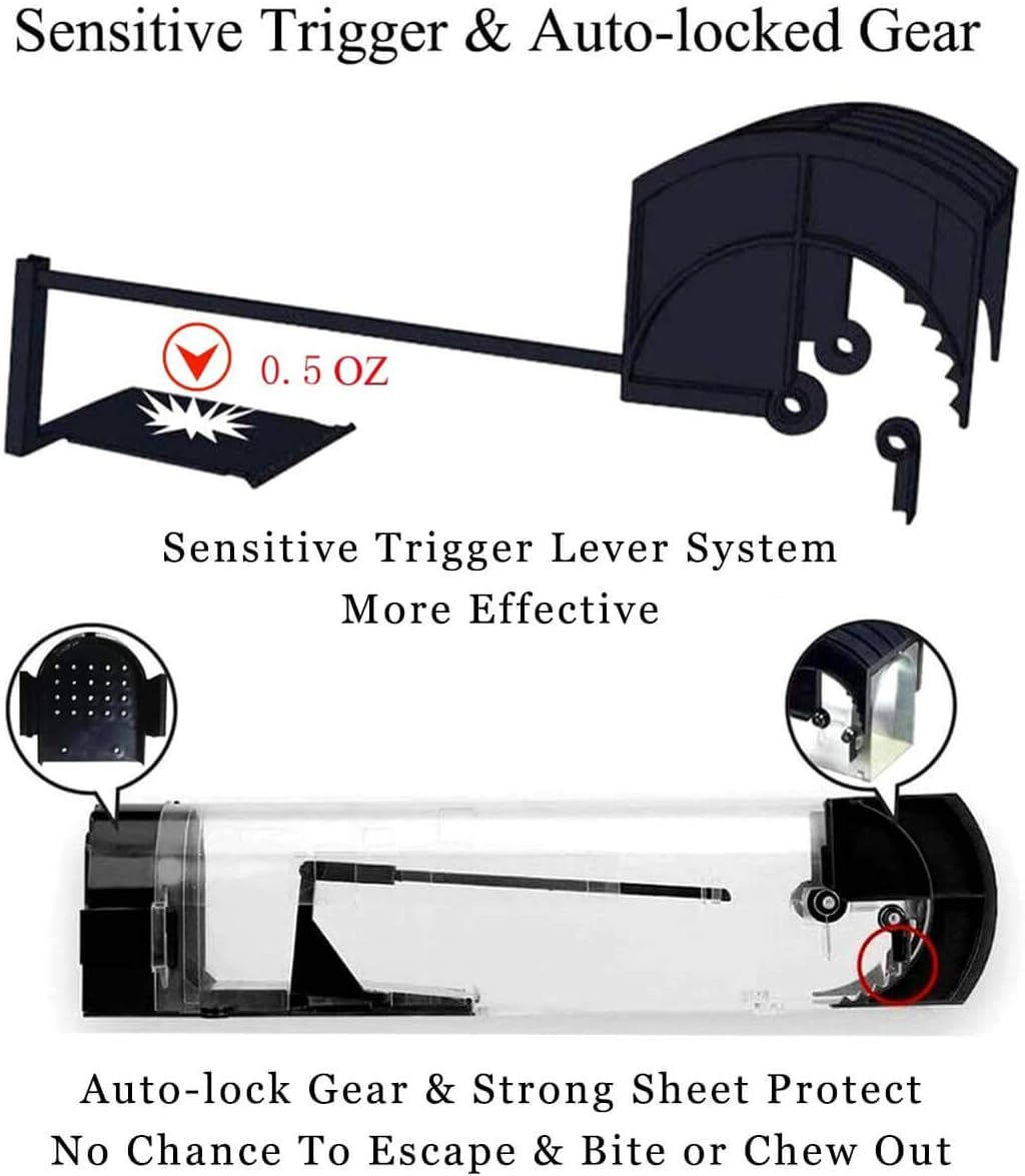 Mouse Trap, Humane Traps for Indoors, Rodent Trap High Sensitive No Kill, Mousetrap Poison Substitute Friendly Kids & Pet, Professional Mice Catcher Reusable Easy to Use (Black) image number 1