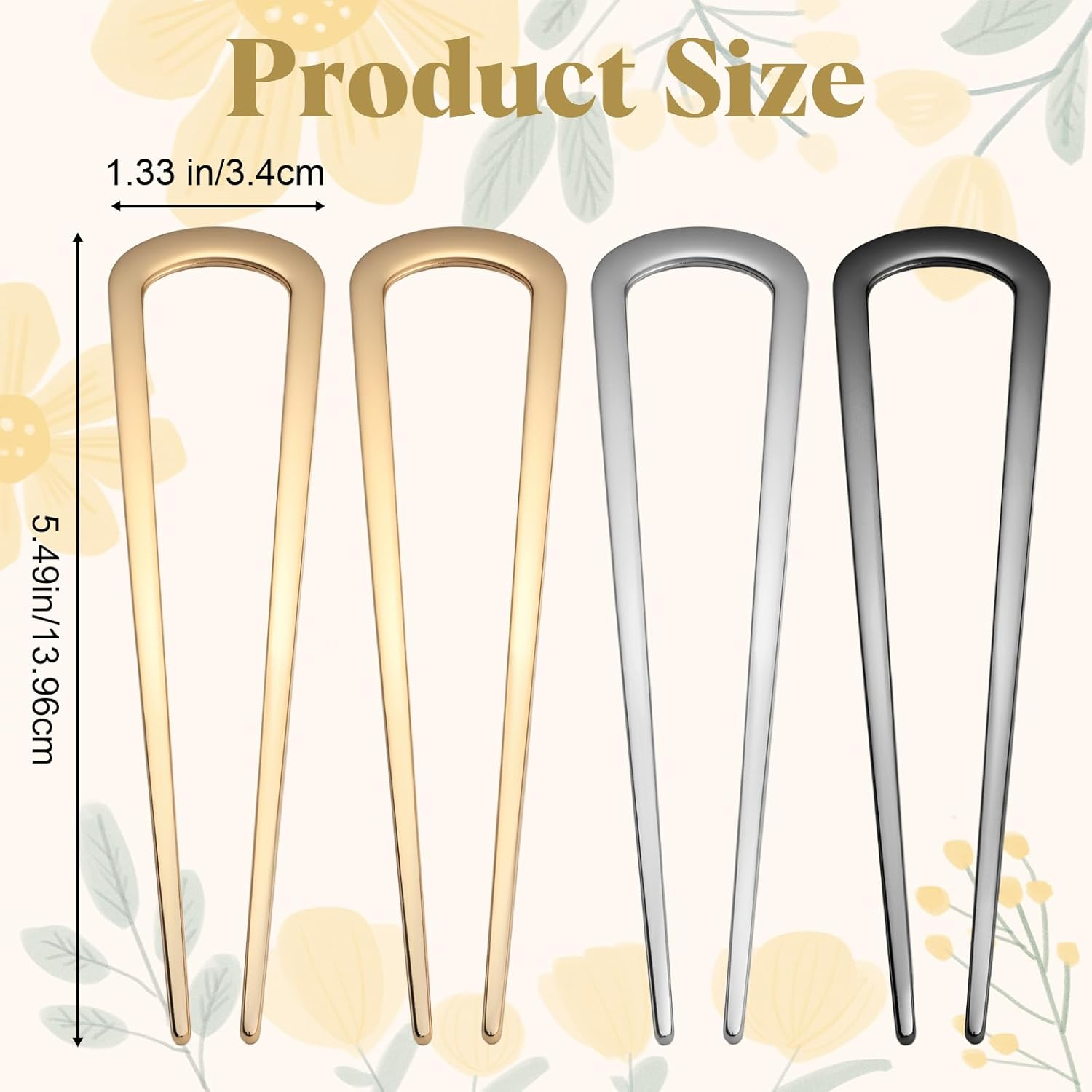 4 Pieces French Twist Hair Pin, U Shape Metal Hair Pin, Large French Bun Chignon Tool for Girls, Various Hair Types, Styling Accessories image number 6