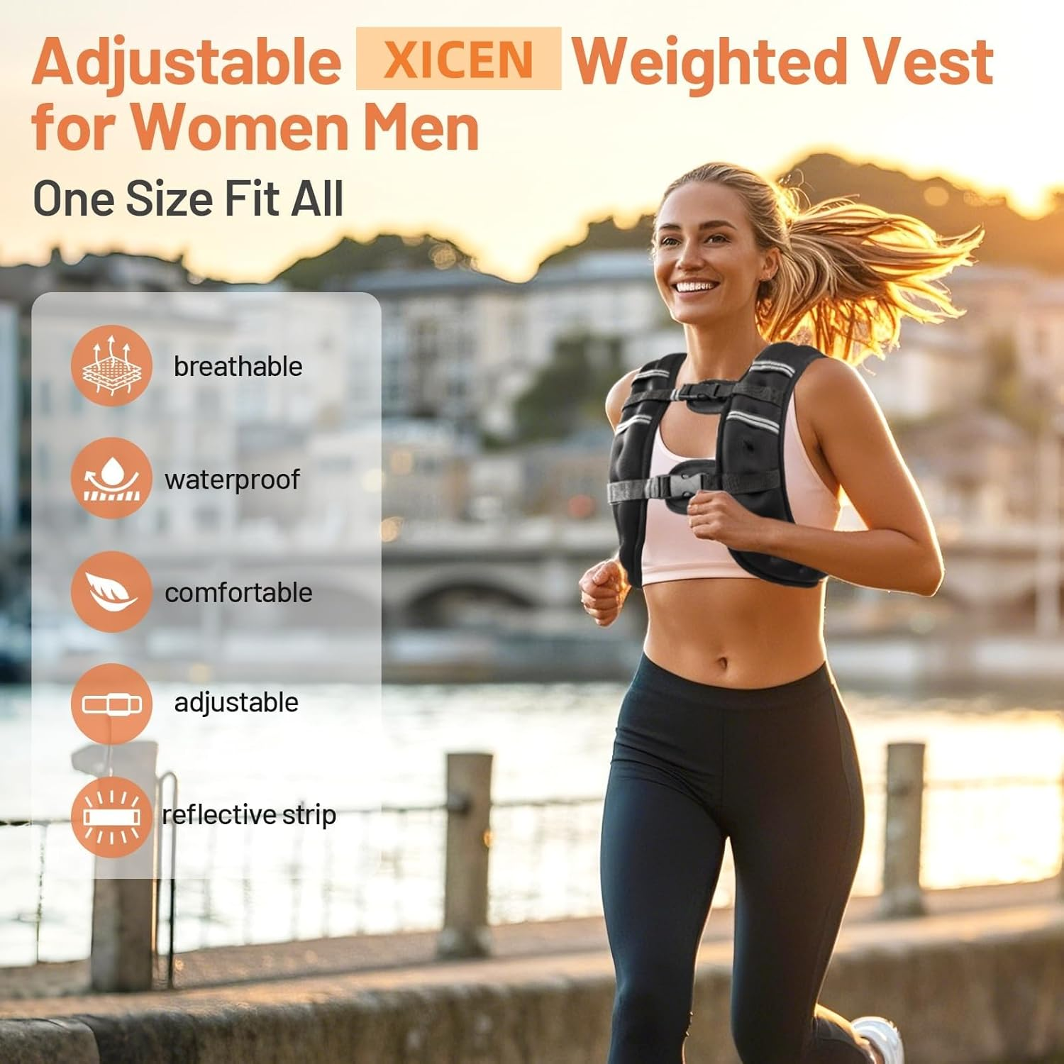 Weighted Vest for Woman Men, Weight Vest with Reflective Stripe Double Adjustable Buckle Straps Back Mesh Pocket for Workout Strength Training Walking Jogging Running image number 5