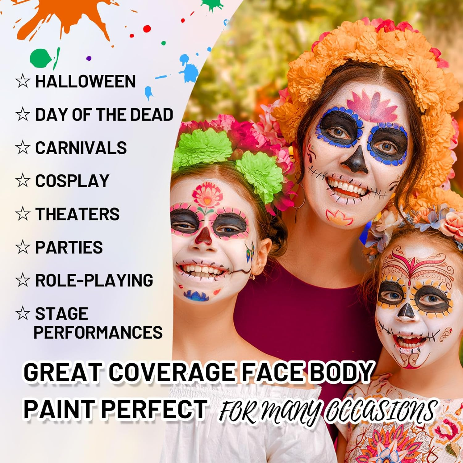 YBUETE Light Green Water Based Face Body Paint for St. Patrick&rsquo;S Day,2.37 OZ Large Tube Full Coverage Face Paint for Cosplay Monster Hulk Witch,Washable Green Body Painting Adult Halloween SFX Makeup - Blue image number 7