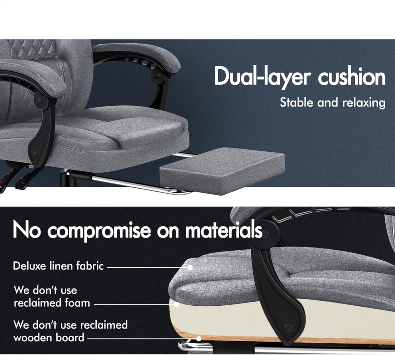 ALFORDSON Avery Fabric Grey Office Chair with 150&deg; Recline & 2-Point Massage, Ergonomic Computer Desk Chair with SGS Approved Gas-Lift, Executive Home Desk Chair Video Game Chair image number 5