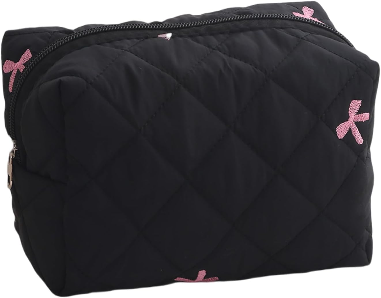 DDPOND Small Quilted Makeup Bag Coquette Mini Cosmetic Bags Aesthetic Trave Purse Cute Bowknot Pouch for Women Travel Toiletry Organizer Case (Pink)