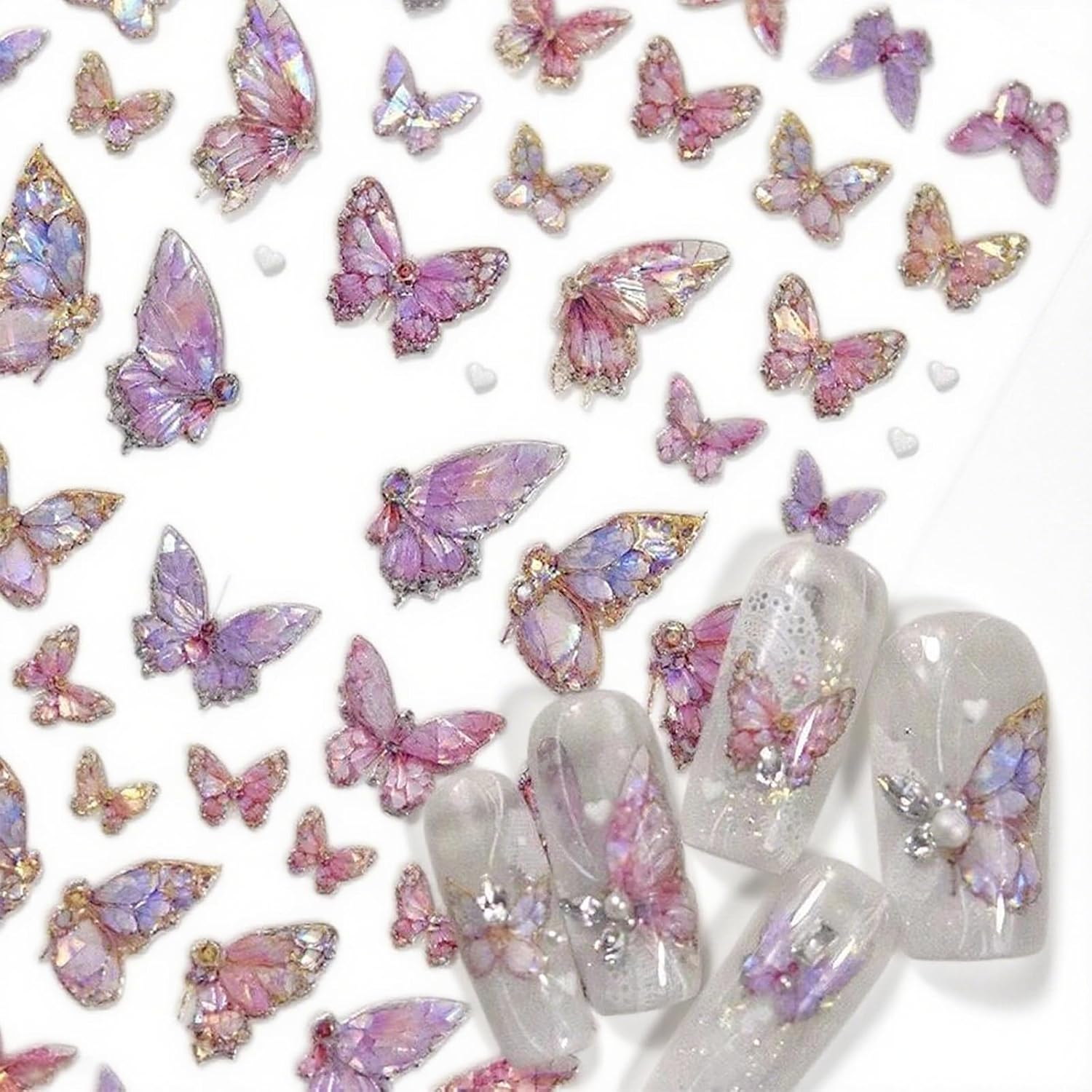 Butterfly Nail Art Stickers,5D Embossed Adhesive Decals Nail Art Supplies,Manicure Accessories for Women Girls DIY Nail Art Decorations Supplies (Butterfly)