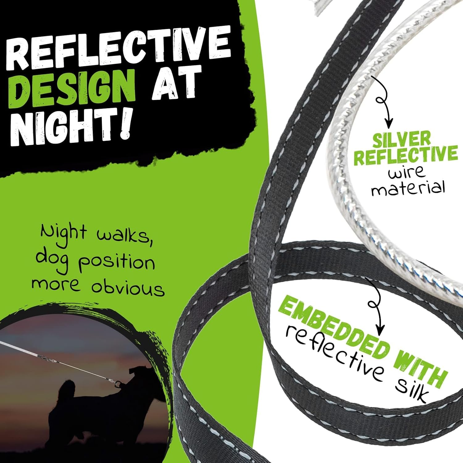 EXPAWLORER Retractable Double Dog Leash - Chew Proof, 2 No Tangle Strong Wire Ropes, 16 Ft Heavy Duty Walk Leash for Medium & Large Dogs (Black & White) image number 6