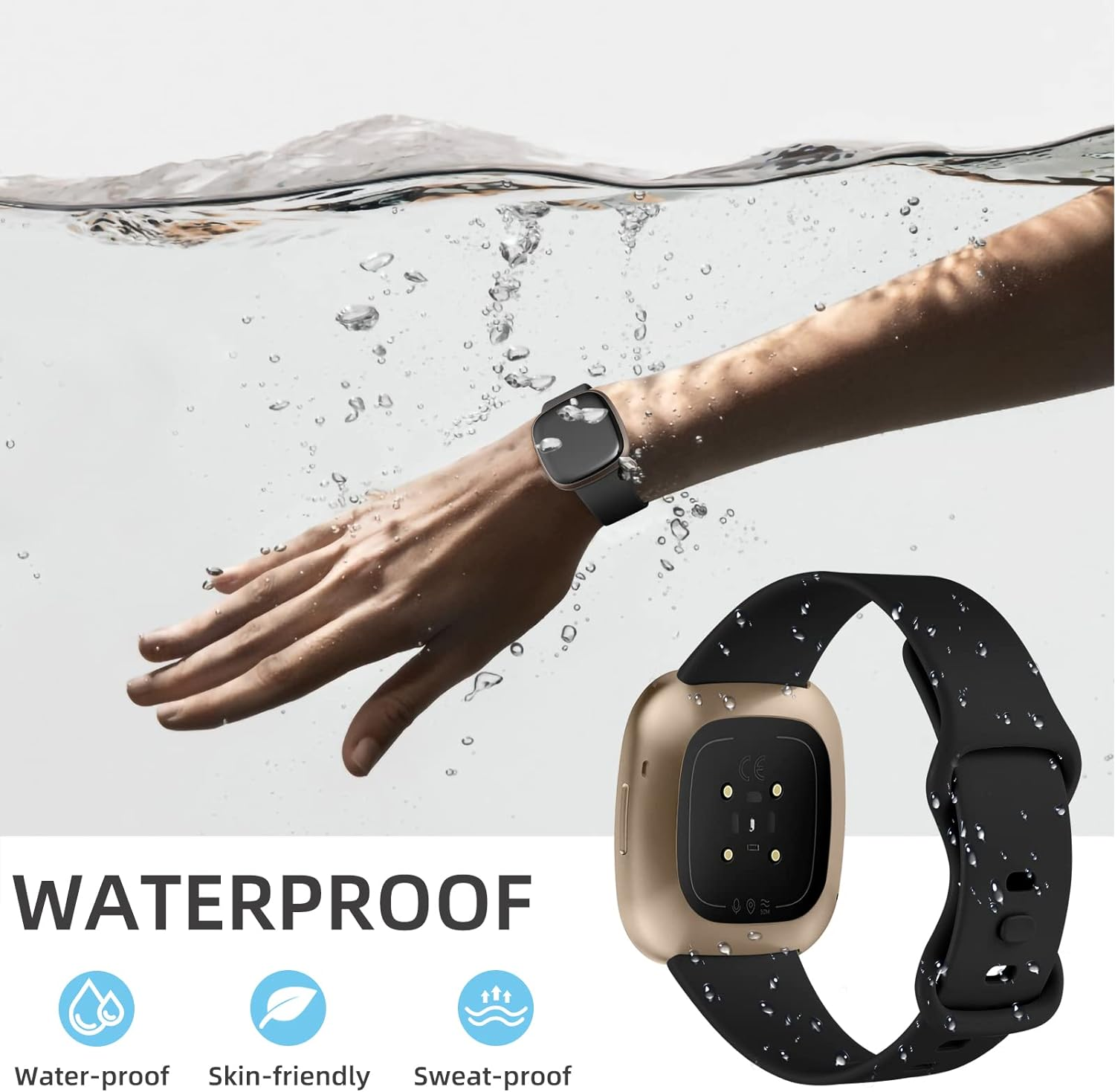 Ouwegaga Compatible with Fitbit Sense/Fitbit Versa 3/Fitbit Sense 2/Fitbit Versa 4 Bands for Women Men, Soft TPU Sport Replacement Waterproof Wristbands for Sense/Sense 2/Versa 3/Versa 4 Smartwatch image number 2