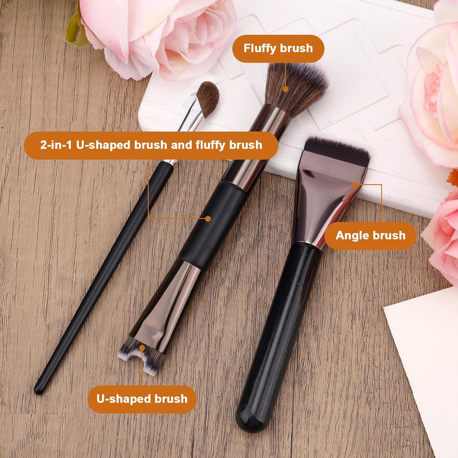 BOXOB 3Pcs Nose Contour Brush Set, U-Shaped Fluffy & Angled Brush Flat Brushes Sculpting Dual-End Nose Brushes Makeup Tools for Sculpting and Defining Blending Buffing image number 6