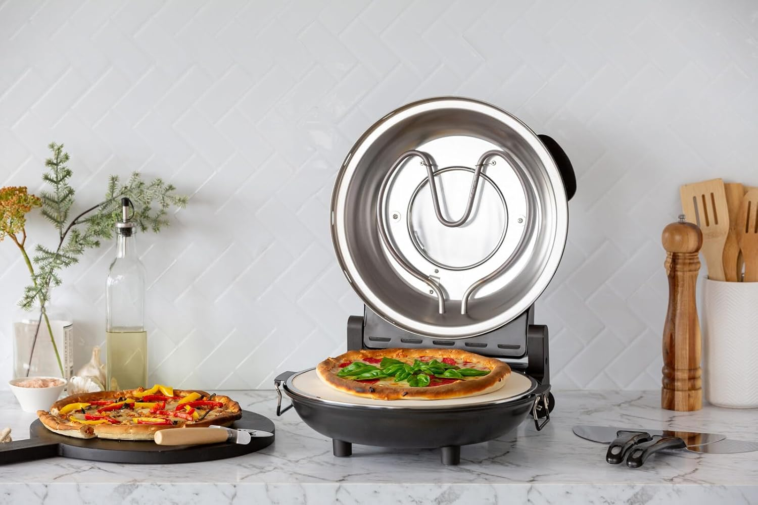 Healthy Choice 12-Inch Pizza Oven &ndash; Thermal Control, Timer, Viewing Window, Removable Stone, Compact Design, Perfect for Homemade Pizza & Baking - Black image number 1