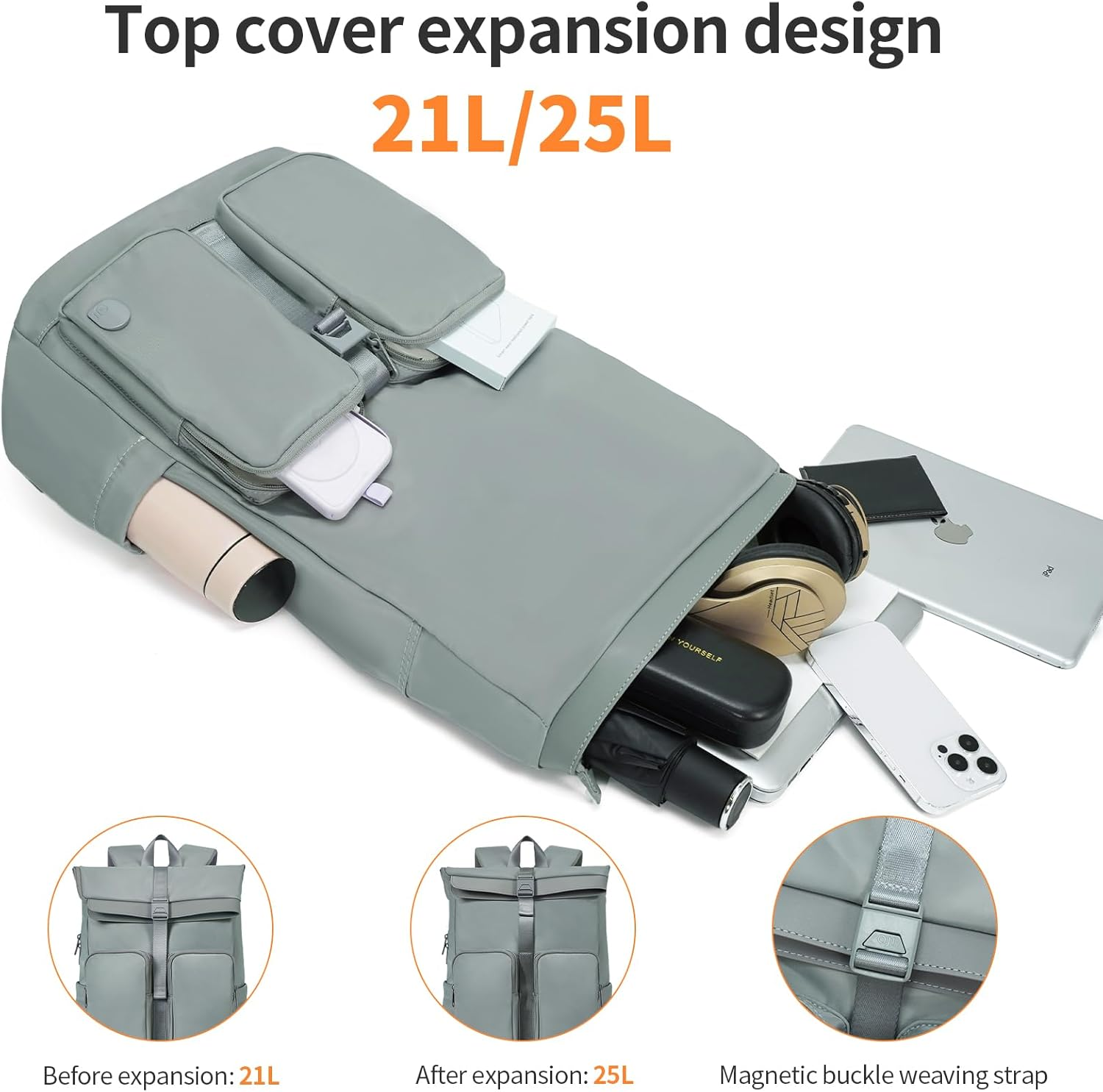 AJI Travel Backpack Laptop Backpack: Large Laptop Bag Fit 17 Inch - Carry on Backpack for Airplanes - Side Access & Wide Opening Expandable Waterproof Outdoor Work Backpack Schoolbag for Women Man image number 6