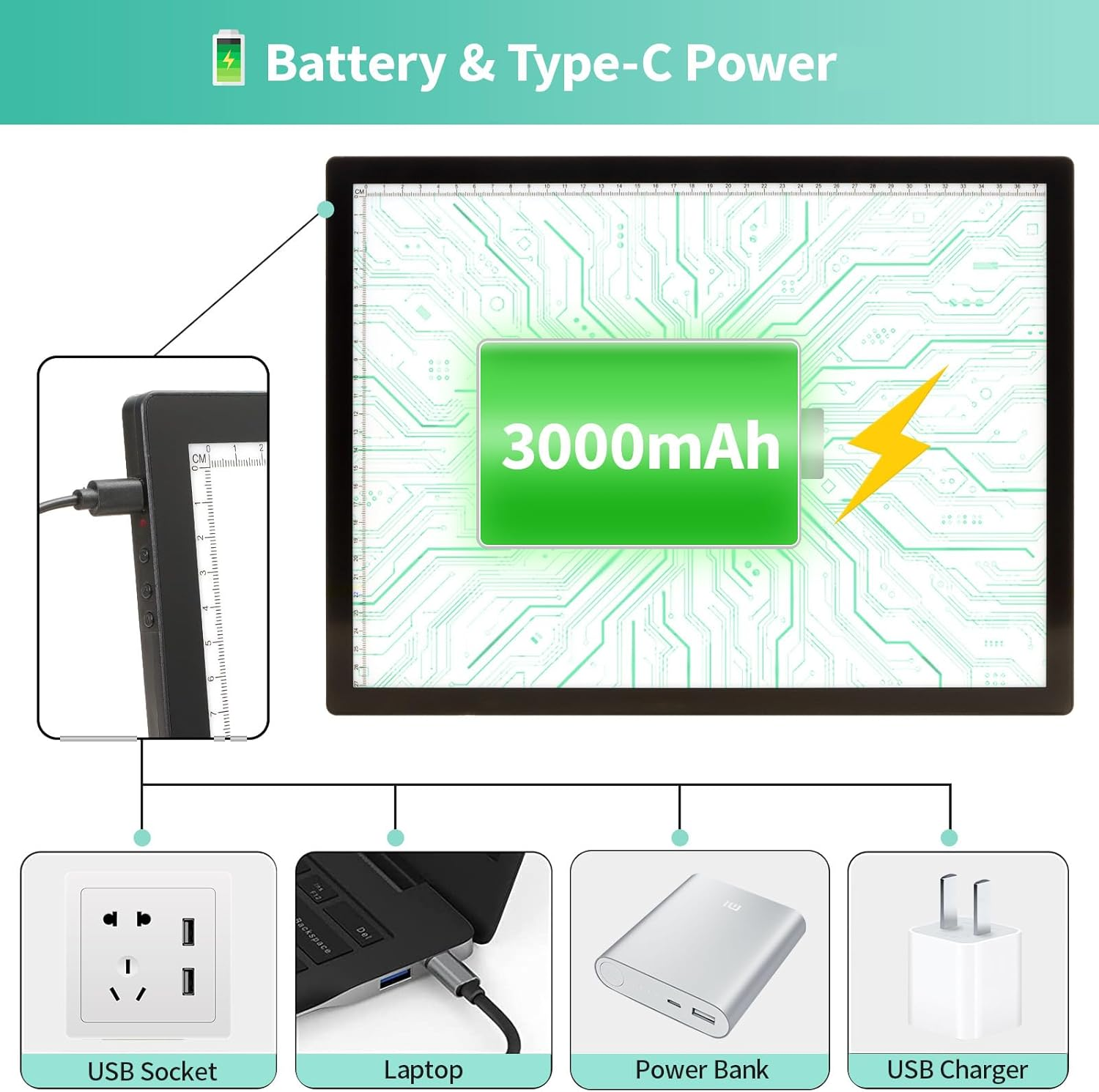 A3 Light Box for Drawing - Portable Battery Powered Light Pad, 3 Colours 6 Levels Brightness Tracing Light Box, Rechargeable LED Light Board for Diamond Painting Weeding Vinyl Drawing image number 6