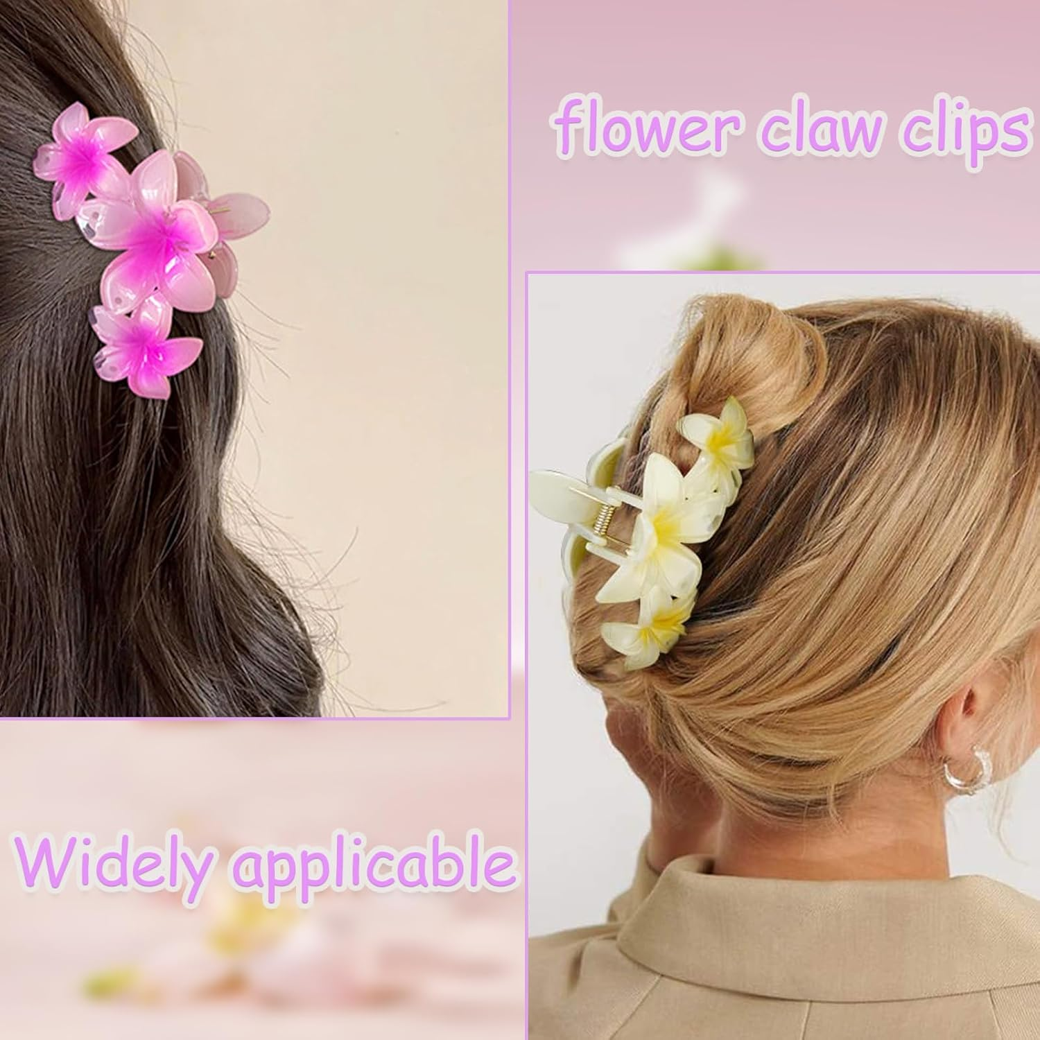 Kaizuca Pack of 4 Flower Hair Clips, Large Hawaiian Hair Clips with Strong Hold for Thick Hair, Hair Styling Accessories for Women and Girls image number 5