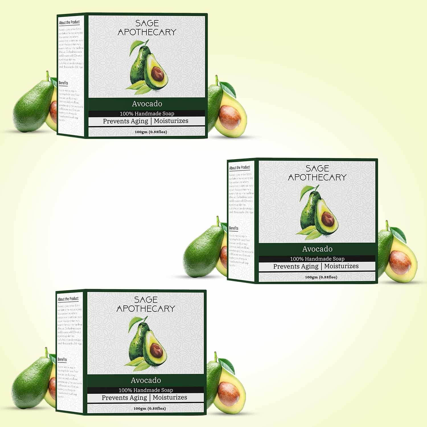 Sage Apothecary Natural Handmade Avocado Bath Soap for Skin Brightening and Its Prevent Acne Problem - Pack of 3 (3 X 100 GM) image number 4