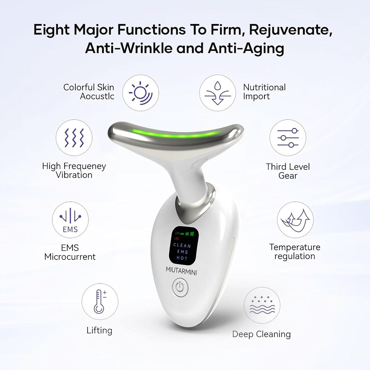 MIUTARMINI Red Light Therapy Face Massager, Skin Face Lift Device with 7 Colors, 45&deg;C EMS Massage Face Toning Firming Machine for Women,3 Modes Led Facial Sculptor for Skintightening & Neck Lifting