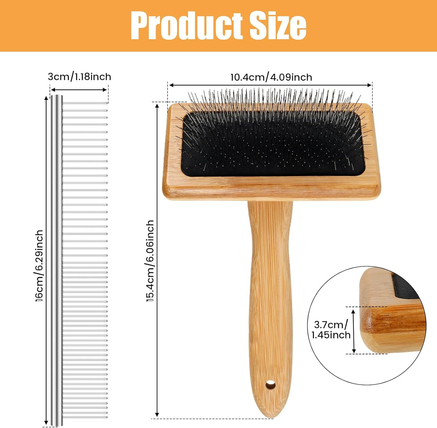 2Pcs Self-Cleaning Slicker Brush for Dog & Cat, Pets Grooming Comb Kit,Pet Massage Brushes,Stainless Steel Pet Hair Combs Removes Tangles Loose,Multipurpose Tassel Grooming Tool for Knitting Cord Rope image number 6