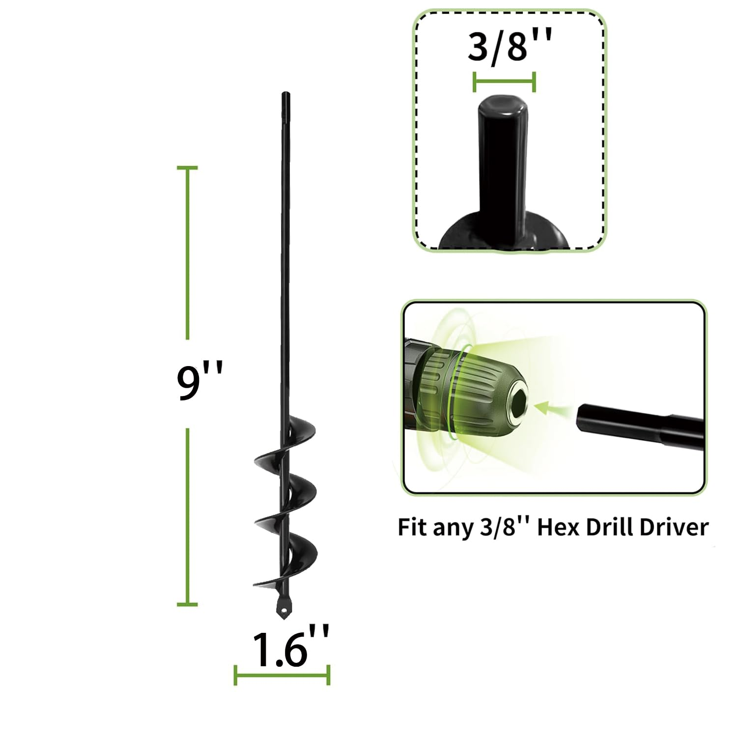 Garden Auger Drill Bit for Planting,Ground Earth Spiral,Heavy Duty Bulb Planter Tool for Post Posthole Hole Digger Plant Flower Farm Pasture Bedding Digging,Hex Drive Drill (1, 1.6" X 17"（4 * 45 Cm）) image number 5