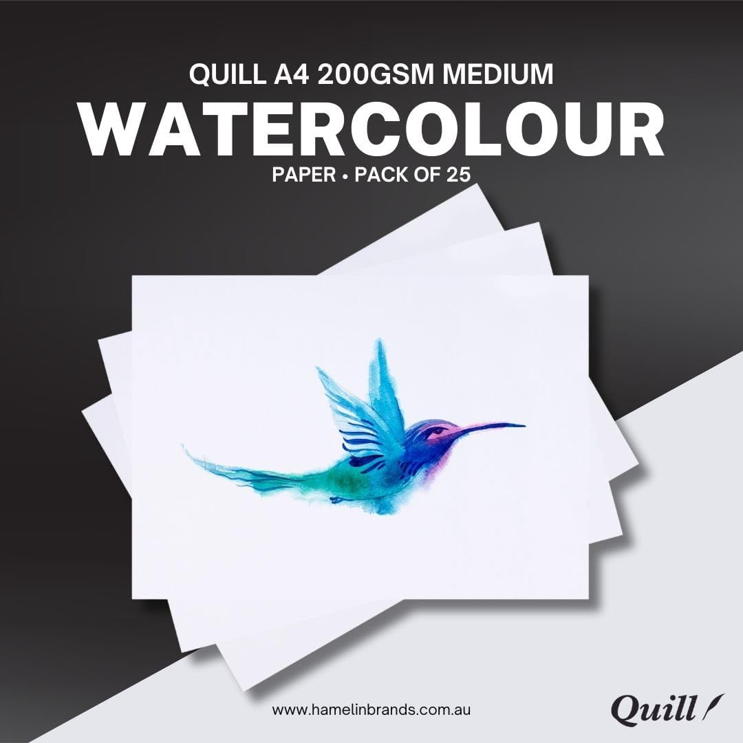 Quill A4 Watercolour Paper, Medium 200Gsm, White, Pack of 25 image number 1