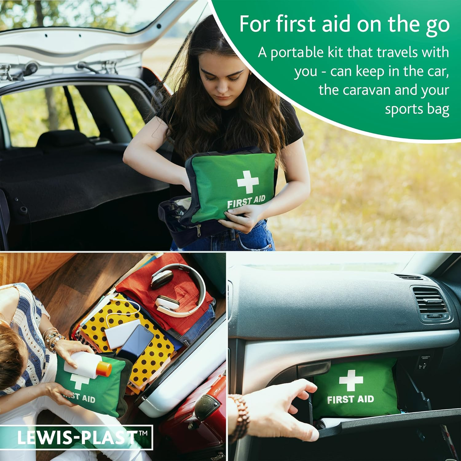 Lewis-Plast First Aid Kit Bag - 220 Piece Survival Kits - Safety Essentials for Travel, Car, Home Camping, Work, Hiking, Holiday, Outdoor Activities - Pack Supplies - Large image number 3