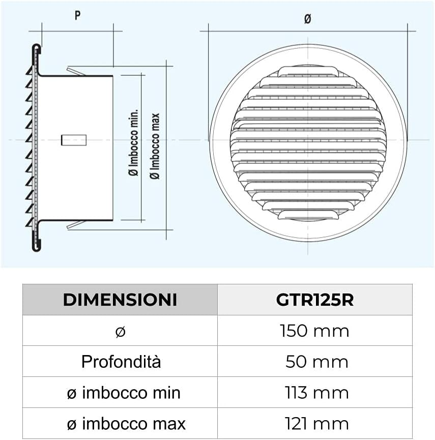 The Gtr125R-Y Ventilation Grill round Recessed, Copper, 150 Mm
