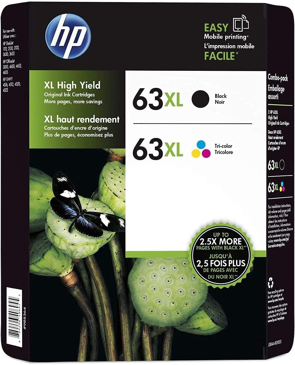 HP 63/63XL Black/Tri-Colour Genuine Ink Cartridges (2-Pack Genuine HP 63XL Black + Tri-Colour)