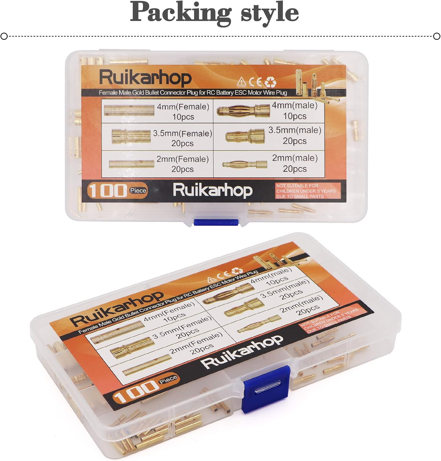 100 PCS 2Mm 3.5Mm 4Mm Female Male Gold Bullet Connector Plug for RC Battery ESC Motor Wire Plug image number 5