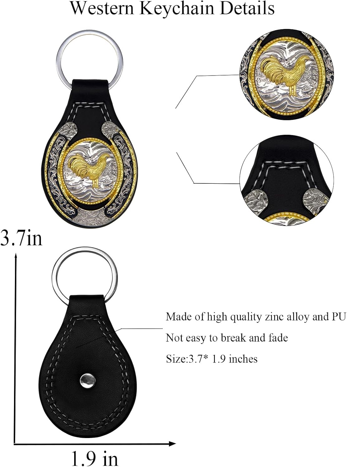 TOPACC Western Leather Keychain for Men Women Bag Charms Vintage Cowboy Key Rings for Western Accessories - A Black image number 2