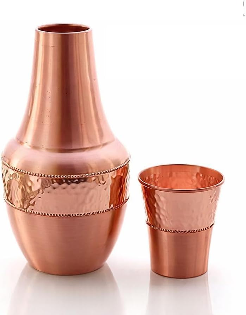 Pure Copper Bedside Carafes, Flask with Tumbler for Ayurveda Health Benefits - Capacity - 1.4 Lt (47.3 US Fluid Ounce)