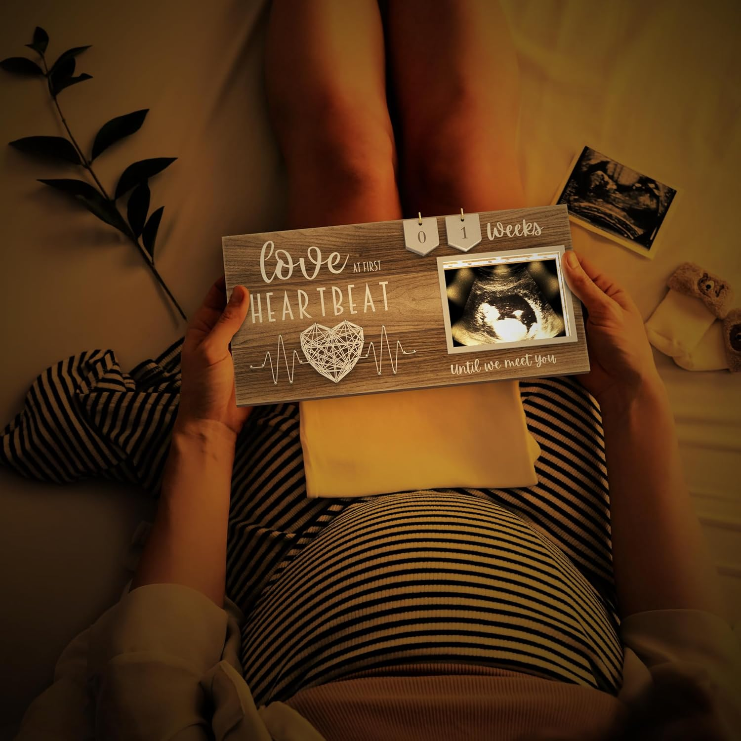 LED Illuminated Baby Sonogram Picture Frame - Countdown Weeks Feature, 4"X3" Ultrasound Photo for Pregnancy Announcements, Gender Reveal, Baby-Shower, New Mom Gifts, Keepsake for Expecting Parents image number 3