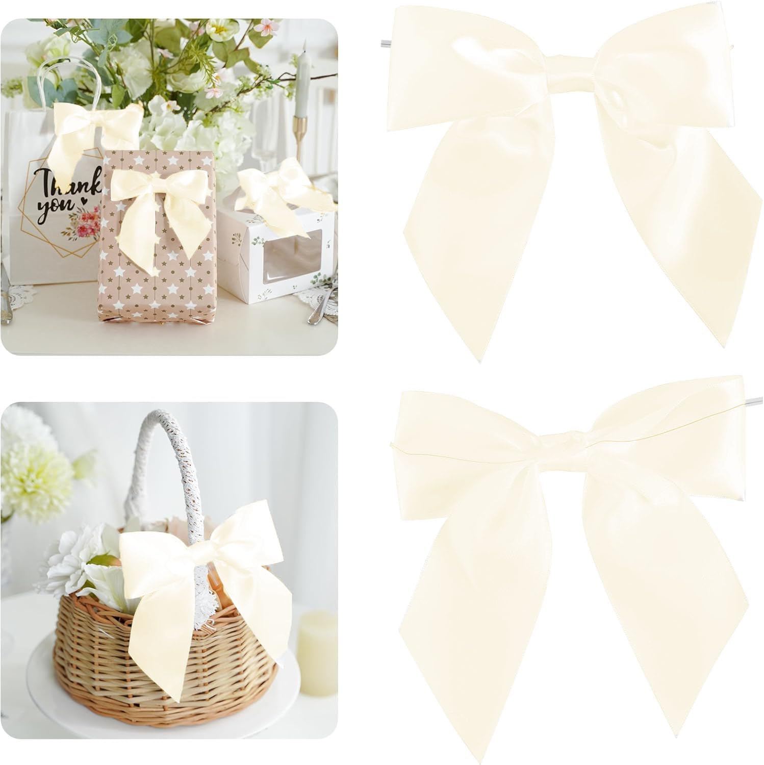 Shengsenfu 50 Pcs Satin Ribbon Bows, Bow Decorations for Party, Gift Wrapping, Weddings, Cake Mini Bow for Crafts Satin Decor Bows, Sweet Satin Ribbon Bowknots for Valentine'S Day (Beige) image number 6