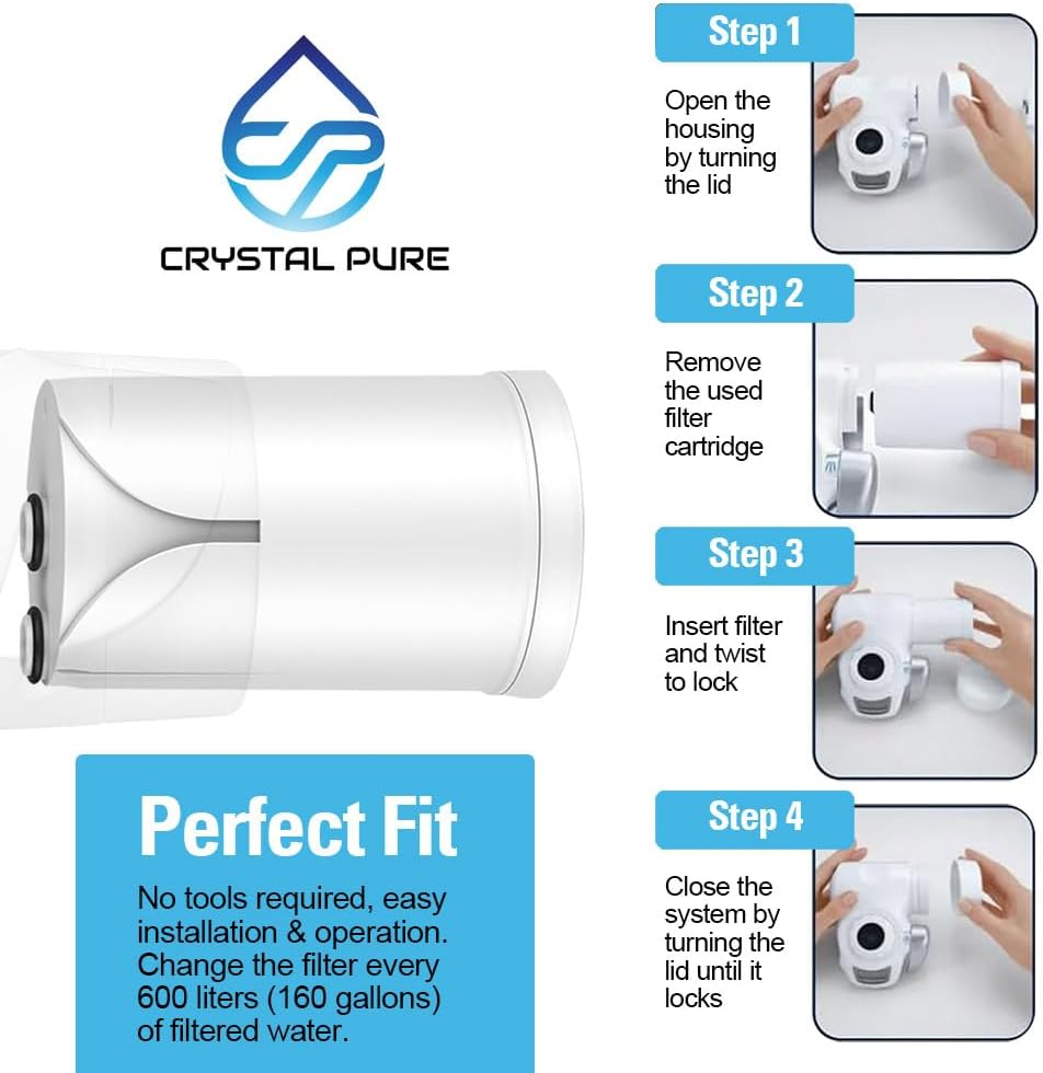Crystal Pure Pack of 4 Replacement Water Filter Cartridge Compatible with Brita on Tap V-MF, on Tap Pro V-MF, on Tap HF, on Tap Advanced Water Filter System image number 4