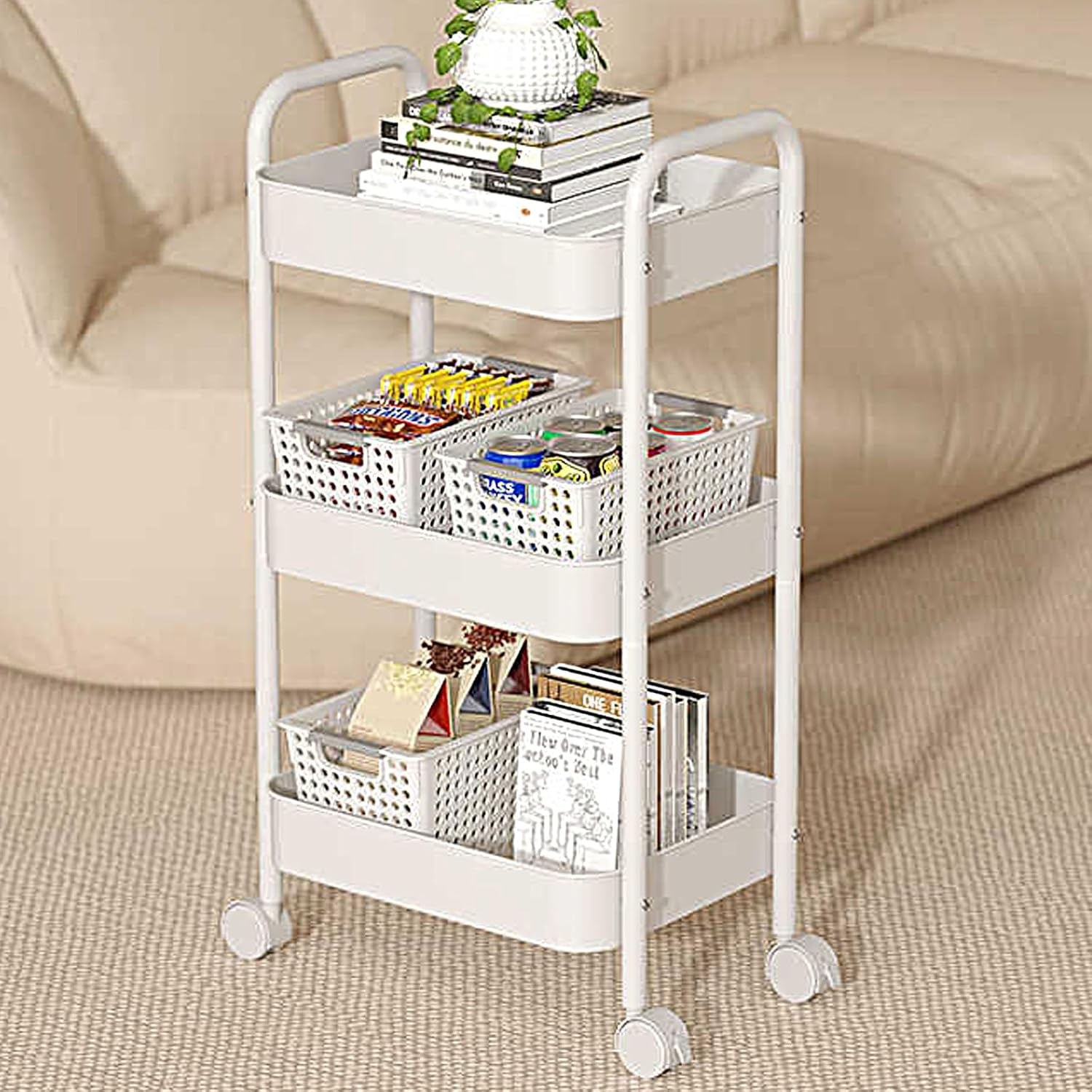 3-Tier Trolley with Locking Wheels - Transparent Space-Saving Storage Cart, Mobile Shelving Unit for Bathroom, Kitchen, Office, Modern D&eacute;cor, Easy Assembly(White) image number 2
