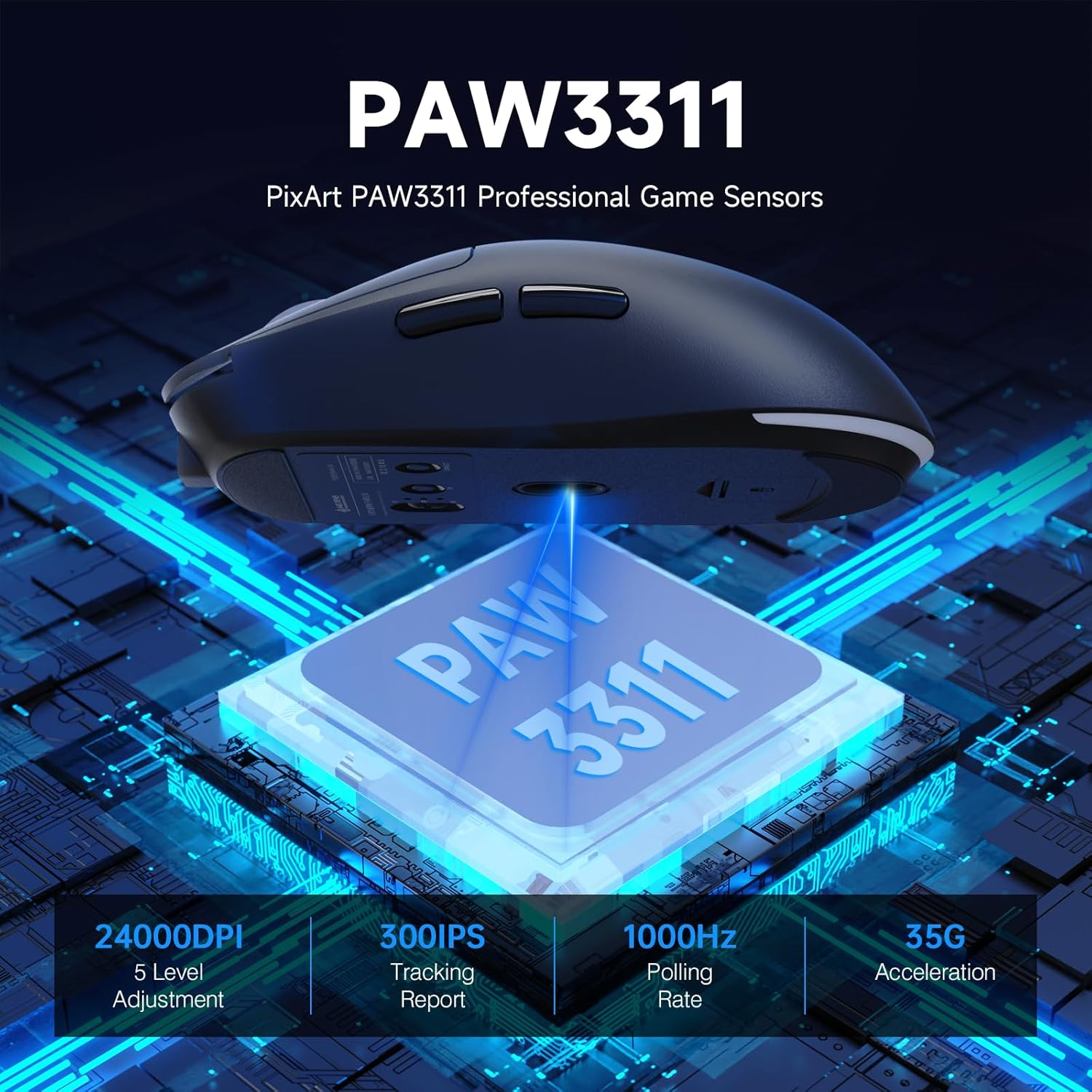 MAGIC-REFINER G6 Wireless Gaming Mouse,24000 DPI Adjustable,72G Lightweight Mouse,1000Hz Polling Rate,Tir-Mode BT/2.4G/ Wired Gaming Mouse,750Mah Battery,With Grip Tape for Gamer/Office/Pc/Mac,Black - Black image number 2