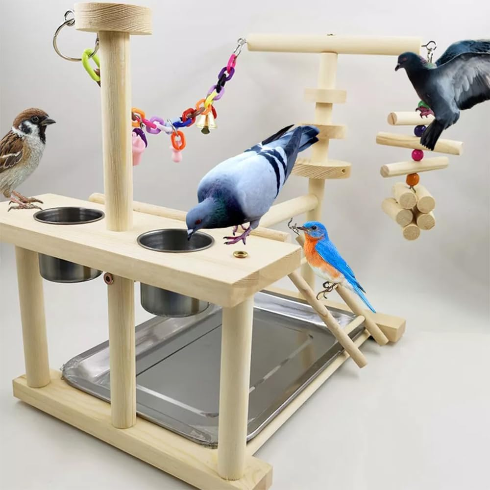 HPAMR Bird Playground, Bird Perches Stand, Parrot Climbing Frame Stand, Birds Interactive Playground, Easy Assembly Includes Colorful Toys and Perch for Parakeets Conures Cockatoos and Finches