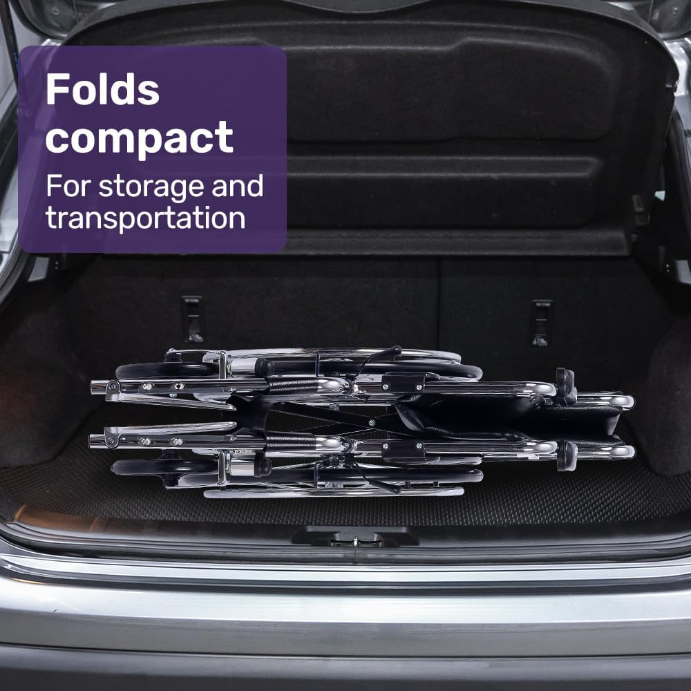 "Equipmed Folding Manual Wheelchair Self Propelled, 24"" Rear Wheels, Chrome Steel Frame, 46Cm Wide Seat, 100Kg Capacity, Park Brakes" image number 4
