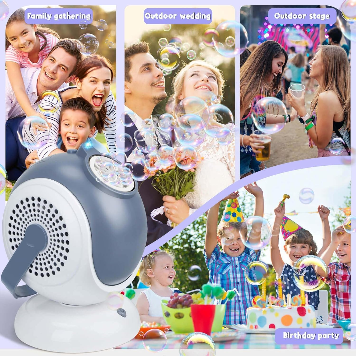 Bubble Machine, 360&deg; Rotation and 75&deg; Adjustment Bubble Machine Toy with LED Light for Easter, Outdoor, Birthday, Party Gifts, Ages 15 and Above image number 2
