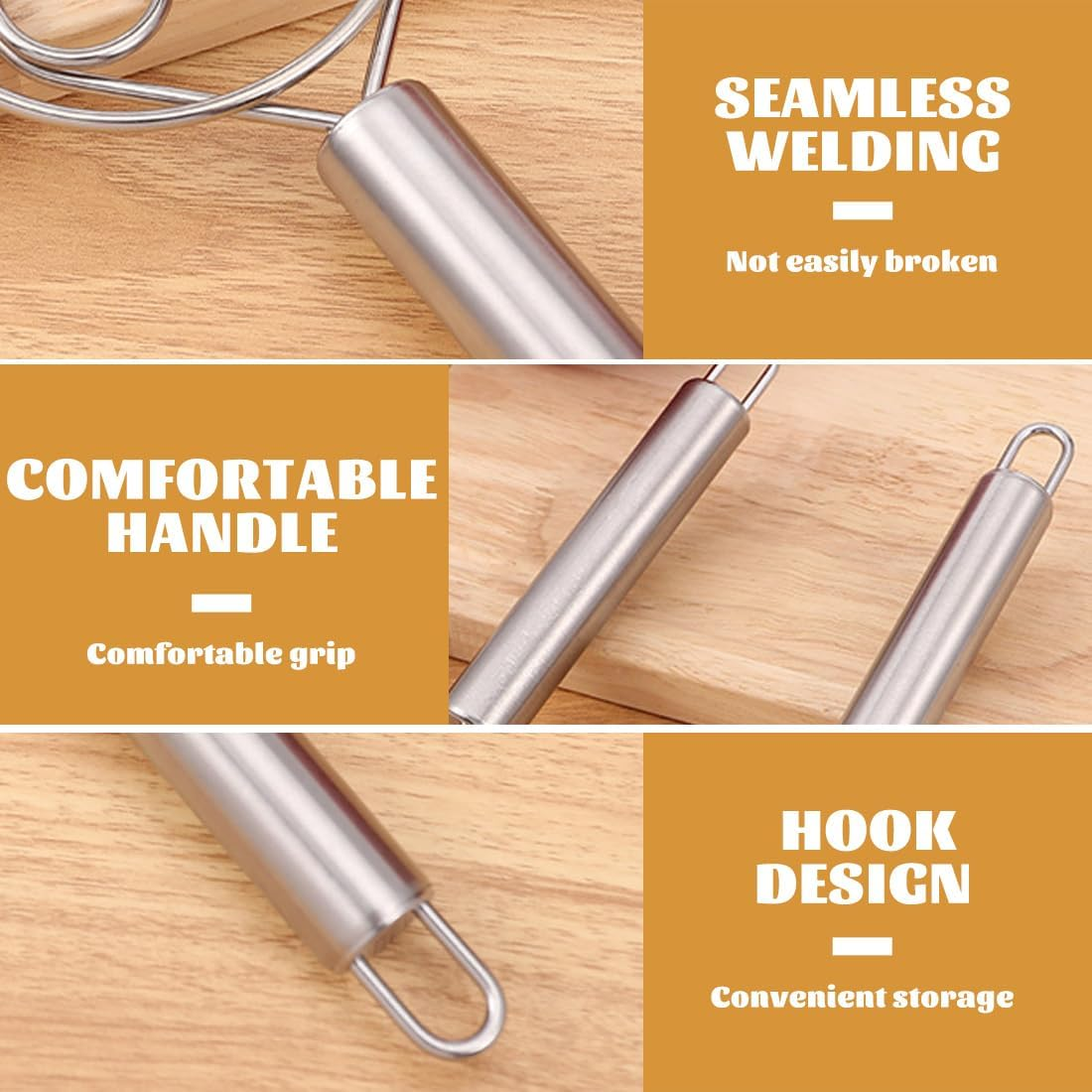 GHPKOTW Pack of 2 Danish Dough Whisks, Dutch Style Dough Whisk, Stainless Steel Hand Mixer, Kitchen Baking Tools, Bread Making Tools and Accessories, Danish Dough Whisk, Egg Beater