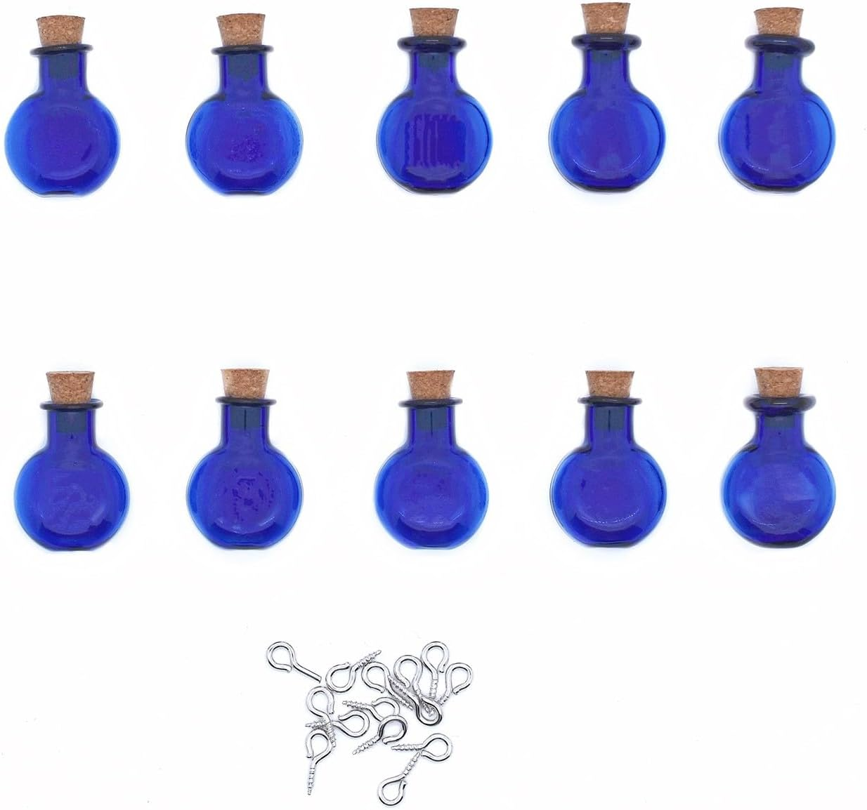 10 Pieces Vibrant Colored Tiny Flat Oval Spell Jars &ndash; Glass Mini Potion Wishing Bottles with Cork Stoppers for Wedding, Party, and DIY Crafts Supplies (Blackish Green)