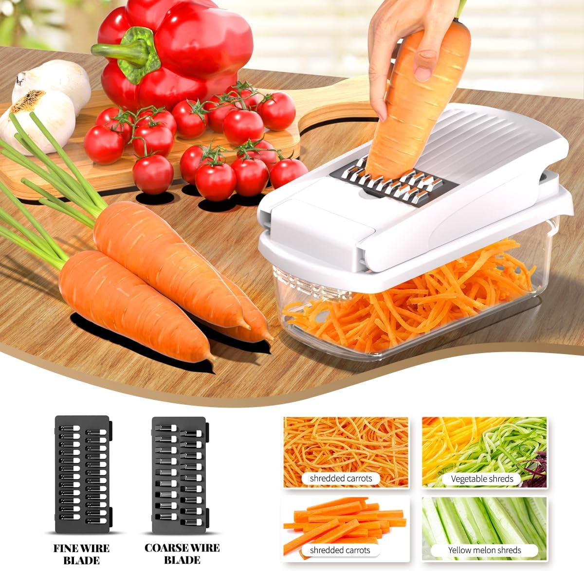 15 in 1 Vegetable Chopper Onion Mandolin Slicer Food Cutter Dicing Machine Cutter Veggie Slicer with 7 Blades Potato Carrot Garlic Chopper, White image number 2